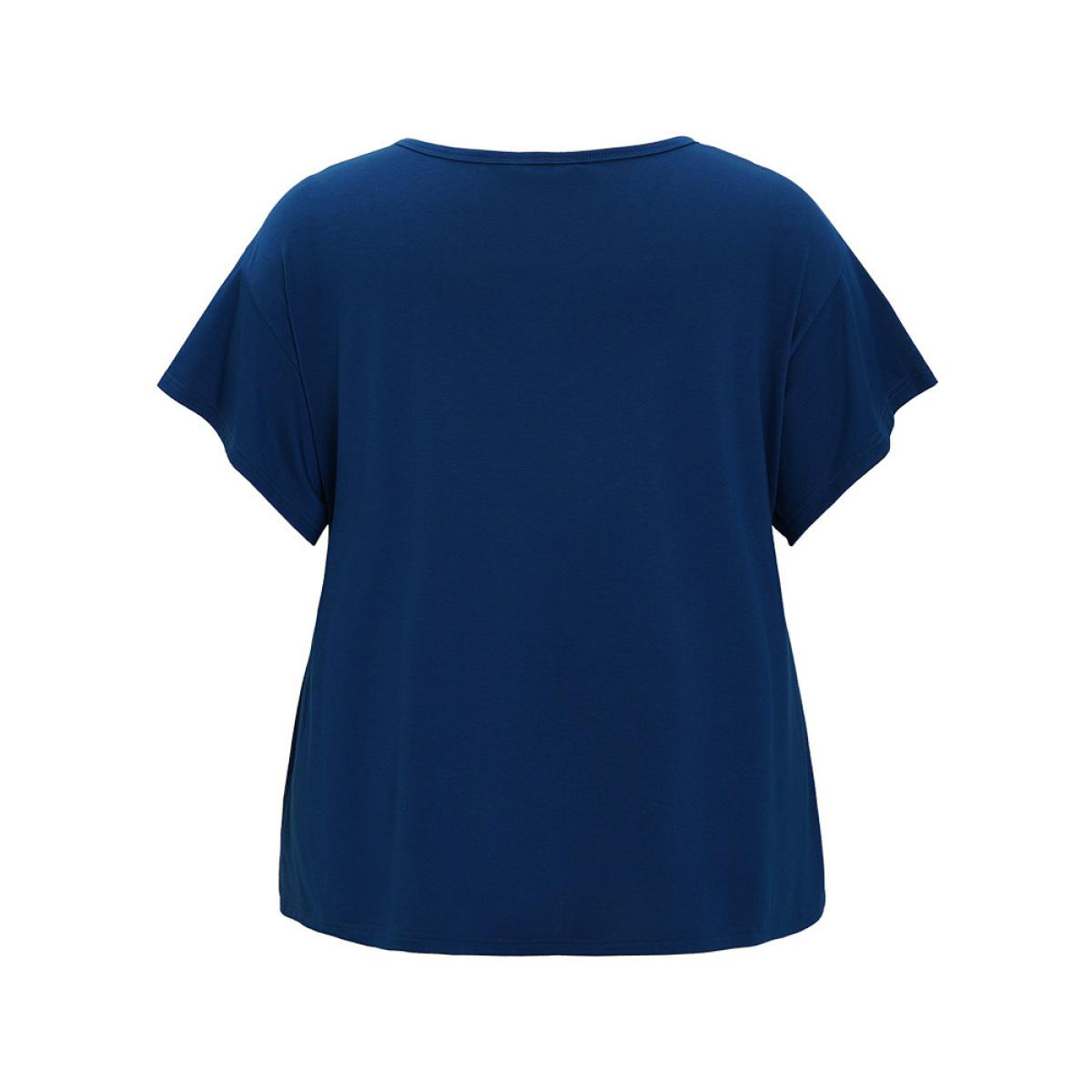 Plus Size Leopard Contrast Batwing Sleeve Patchwork T-shirt Indigo Women Casual Contrast Colorblock Round Neck Dailywear T-shirts BloomChic 30/6X Product Image