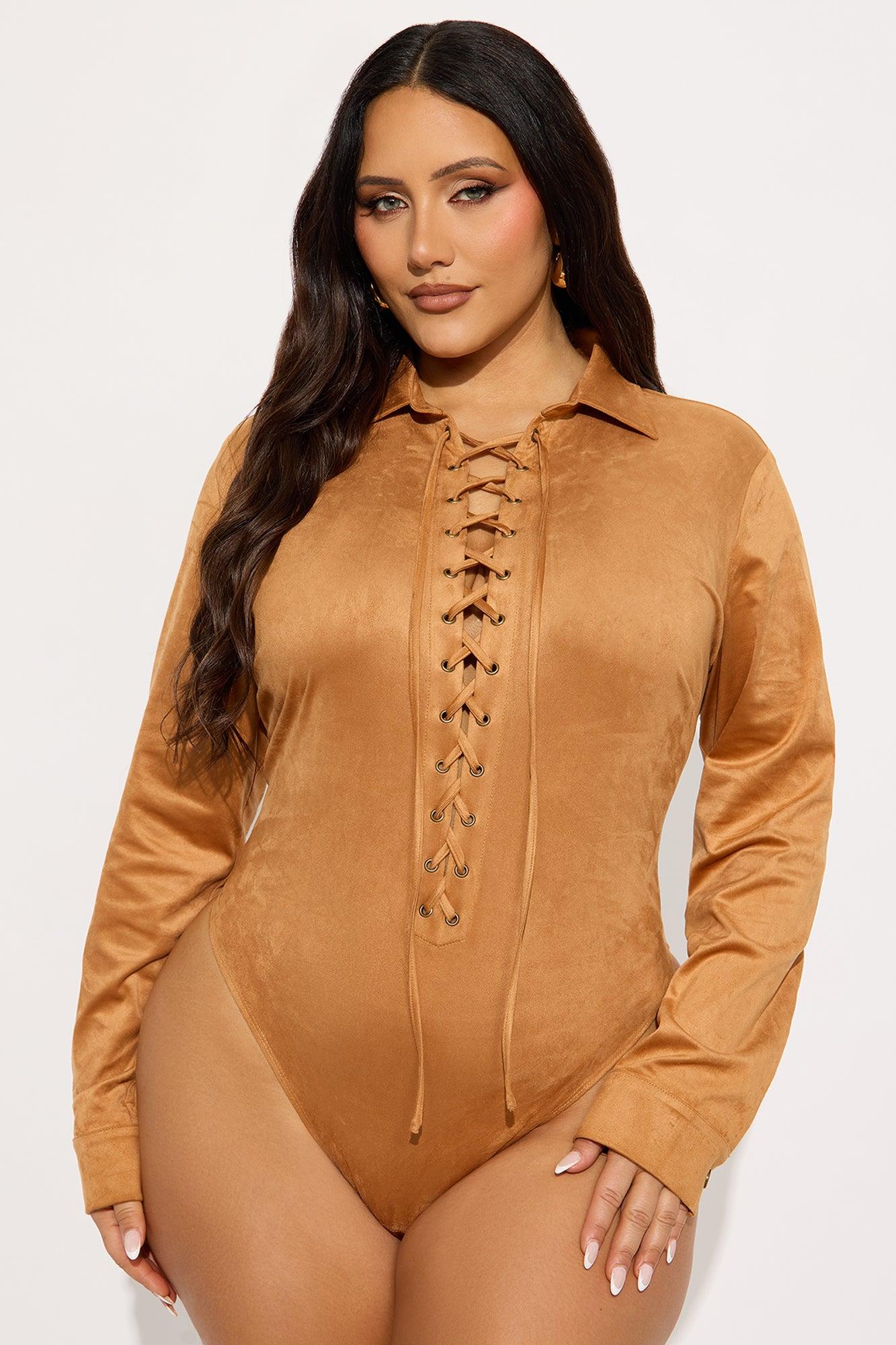 River Long Sleeve Lace Up Bodysuit - Camel Female Product Image