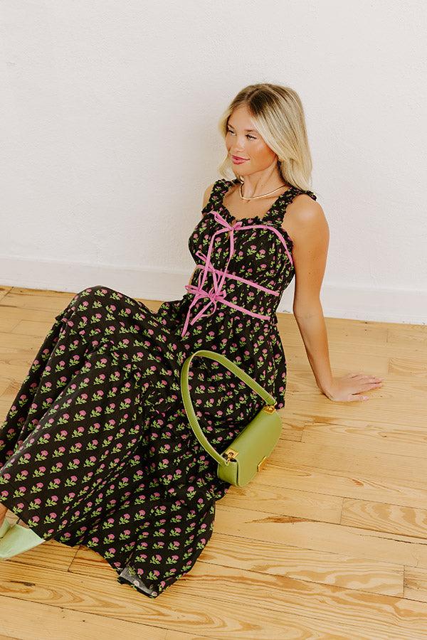 Apple Orchard Stroll Floral Midi Dress in Black Product Image