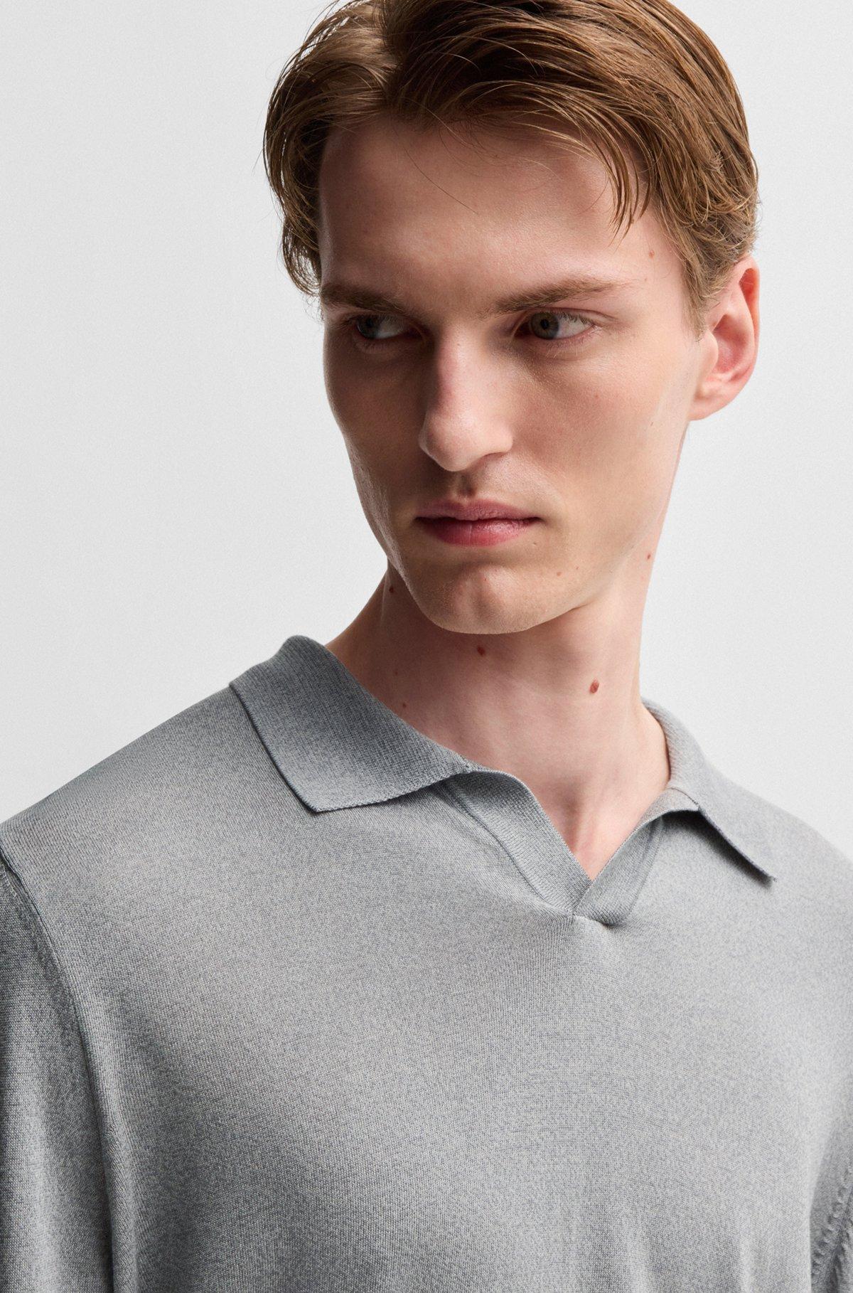 Johnny-collar regular-fit sweater in silk and cotton Product Image