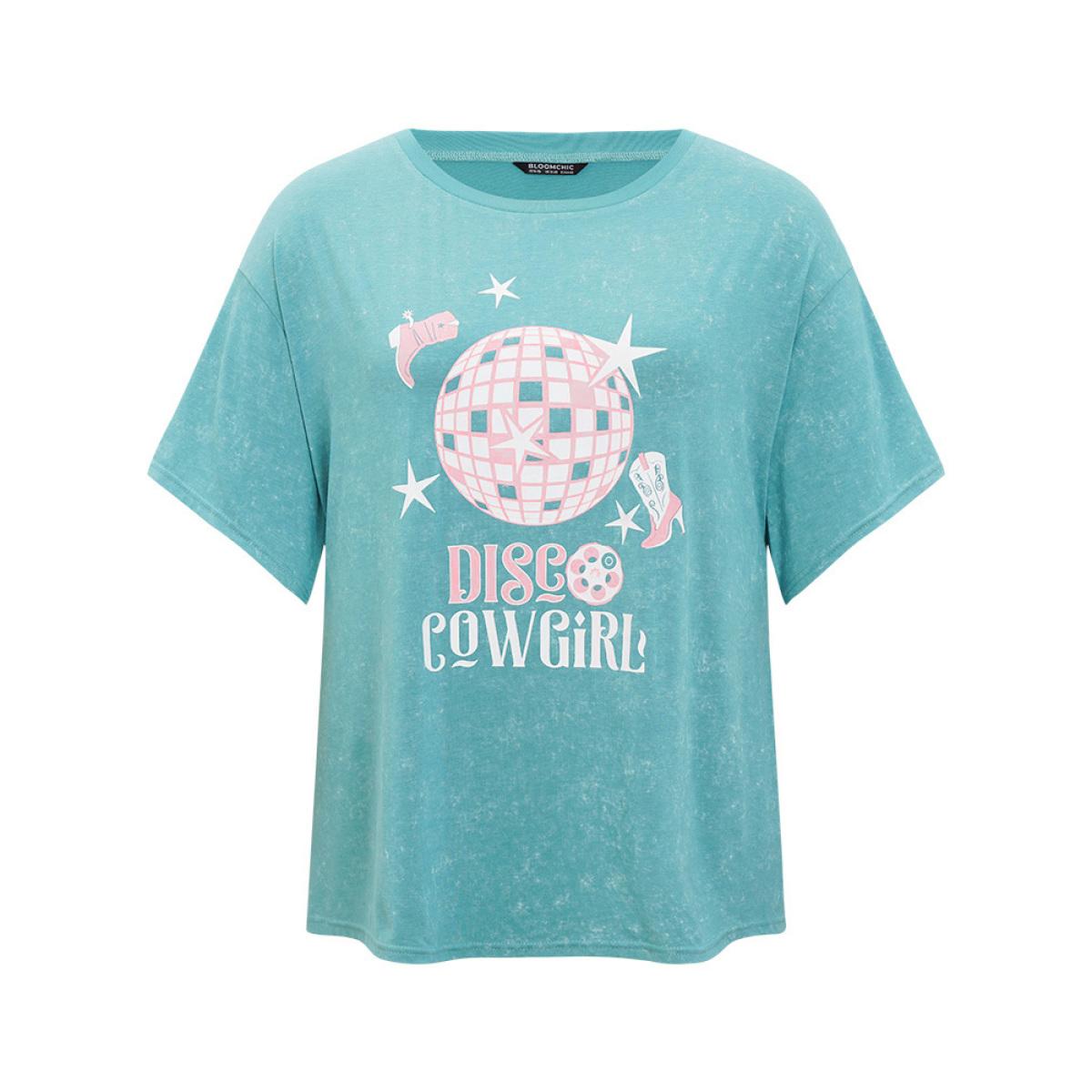 Plus Size Star & Boots Print Heather Graphic T-shirt Teal Women Casual POP culture Dailywear T-shirts BloomChic 10/M Product Image