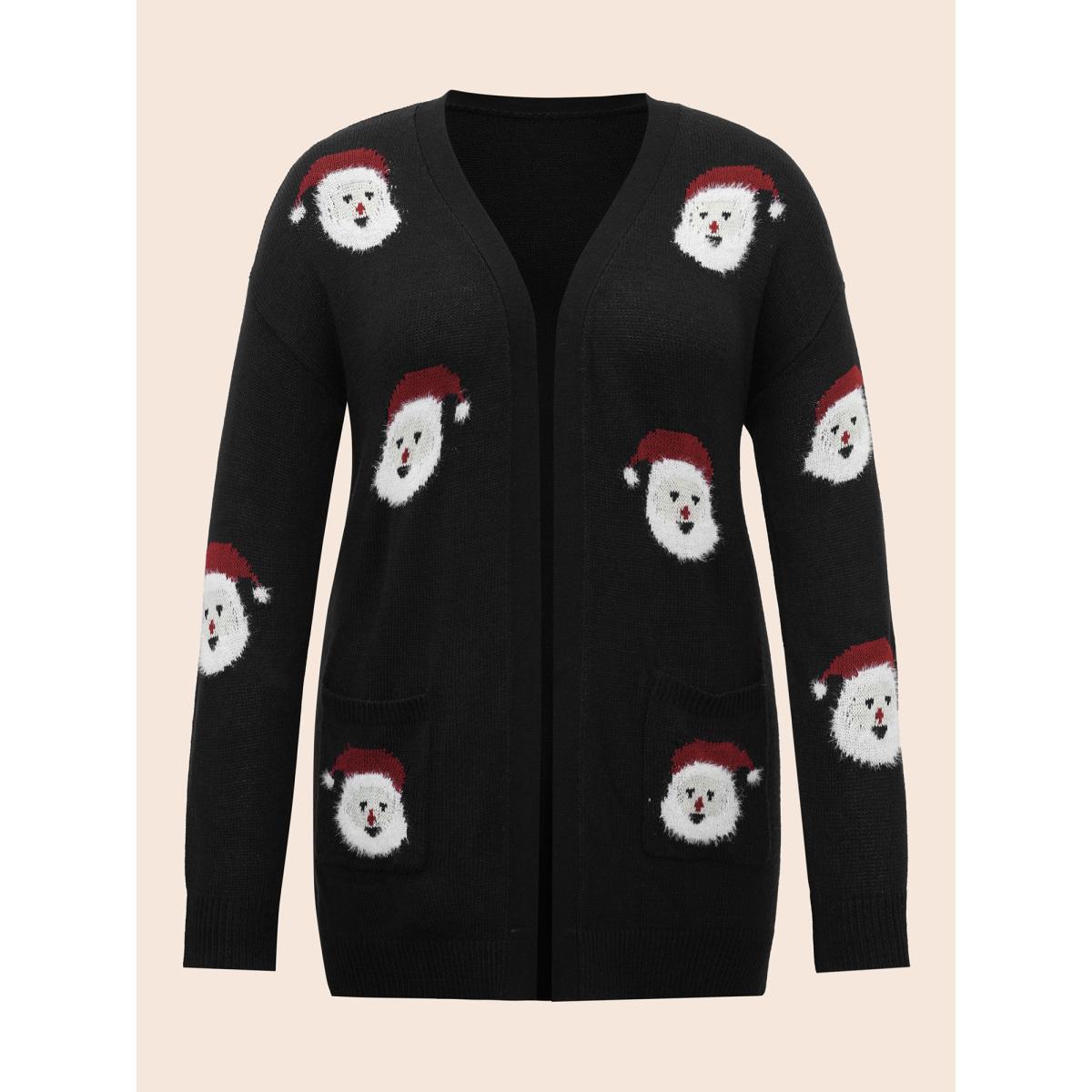 Plus Size Jolly Fellow Pattern Open Knit Cardigan Black Women Casual Loose Long Sleeve Everyday Cardigans BloomChic 28/5X Product Image