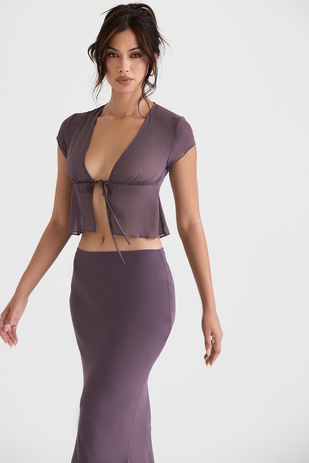 Maia  dark mauve tie front top Product Image