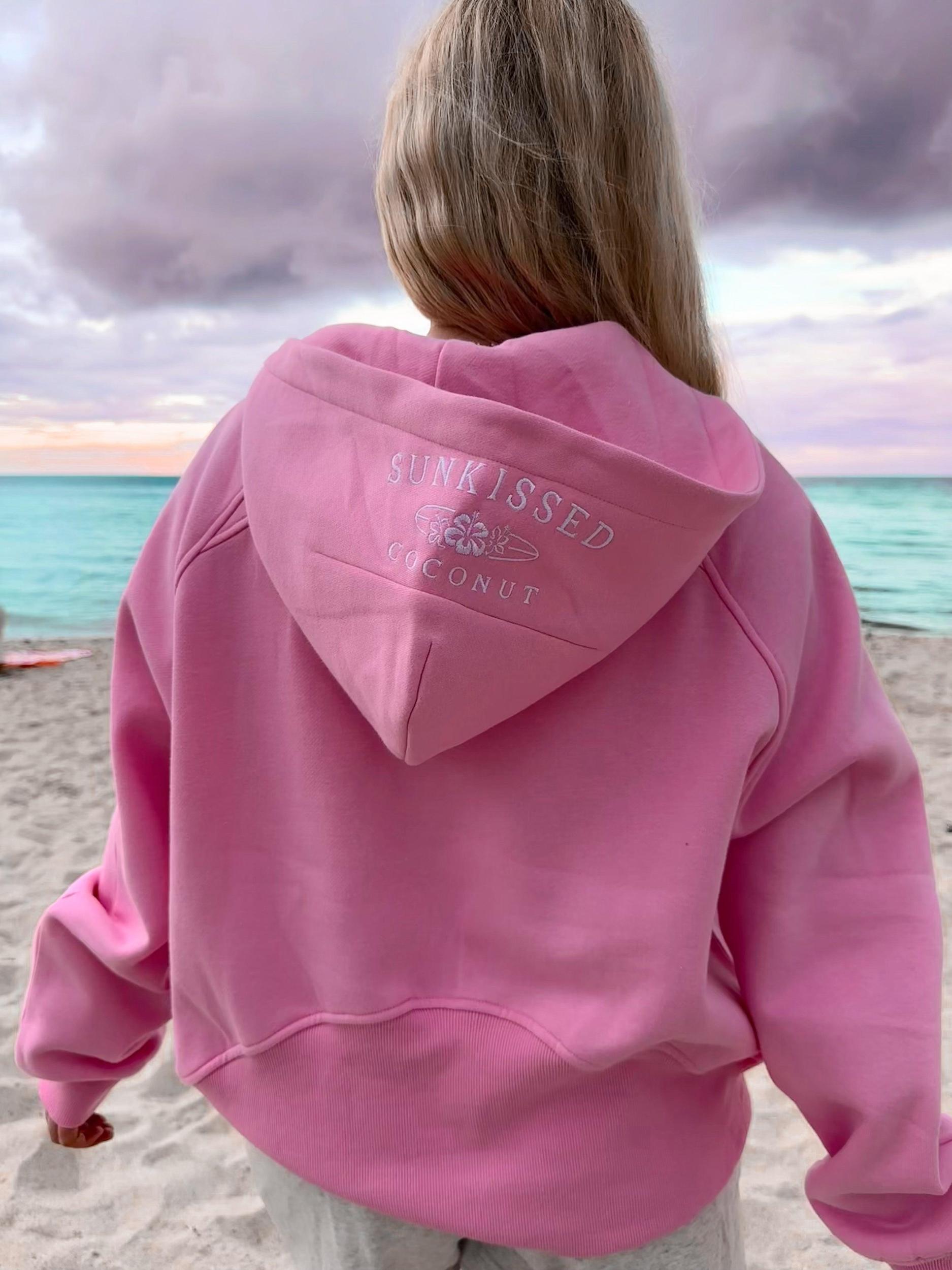 Sweet Pea Pink Pilates Detailed Waist Length Quarter Zip Hoodie Product Image
