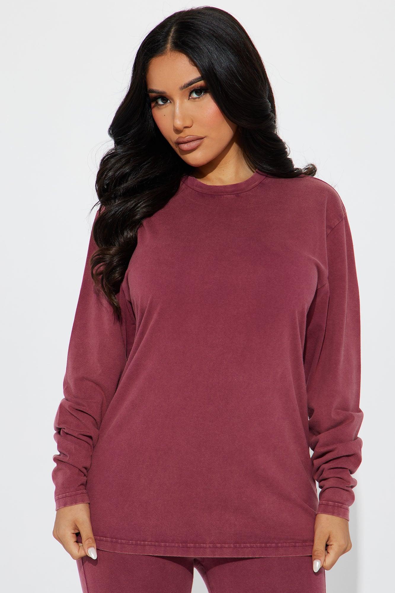 Stepping Out Mineral Wash Long Sleeve Legging Set - Burgundy Product Image