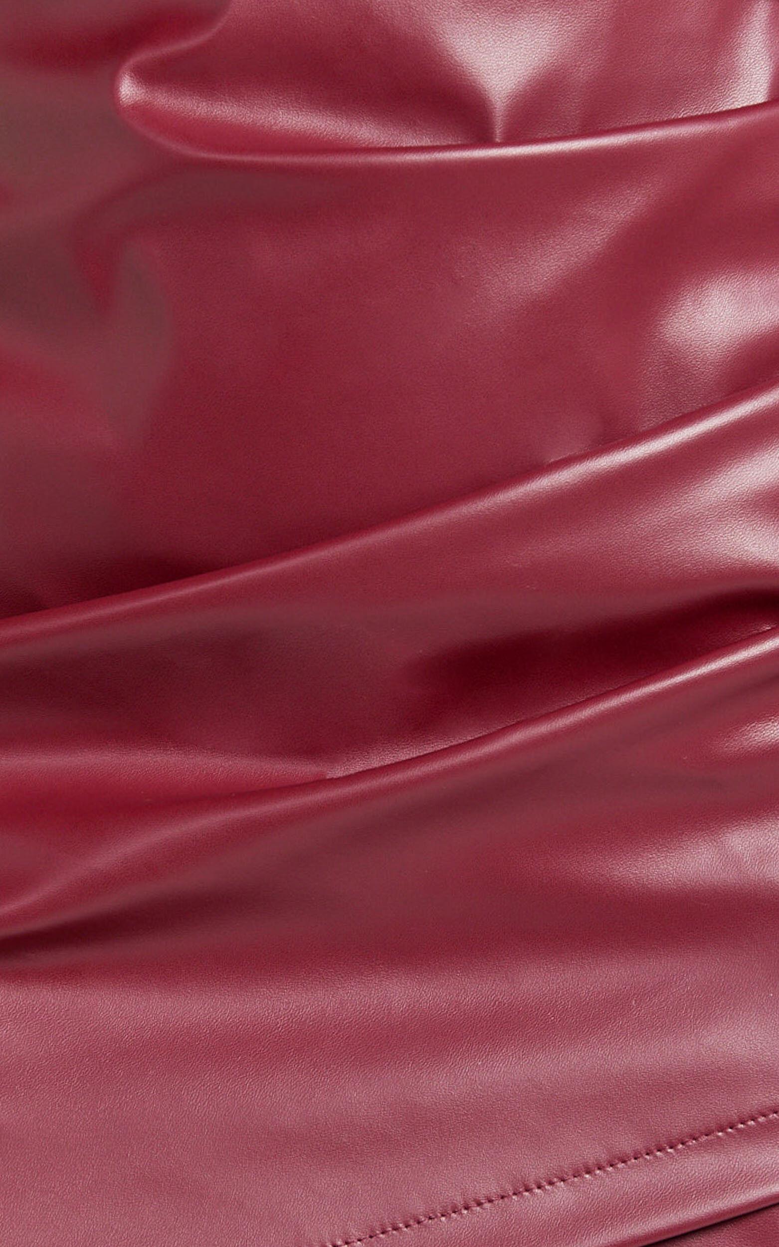 Ashlyn Mini Skirt - Faux Leather Overlap Skirt in Wine Product Image