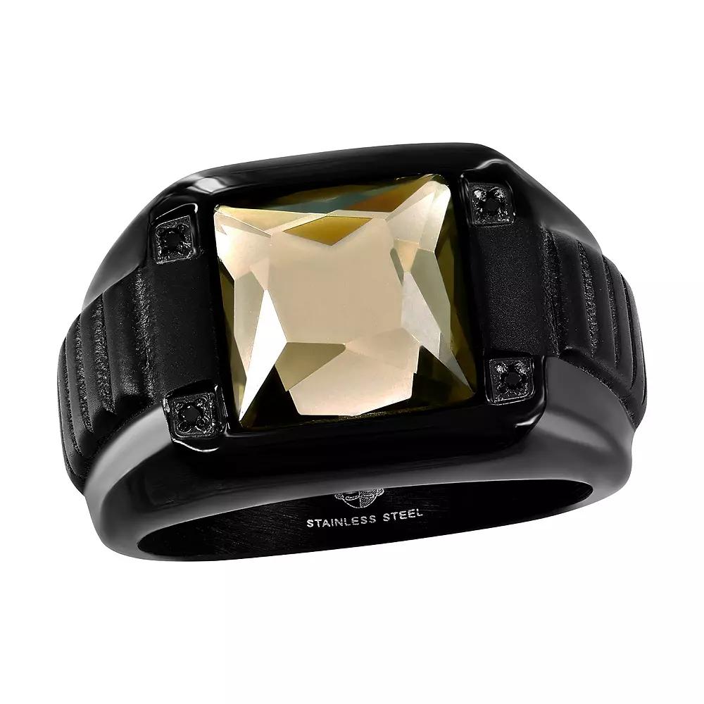 Men's Metallo Steel Gray Spinel Square Black Cubic Zirconia Ring,  Product Image