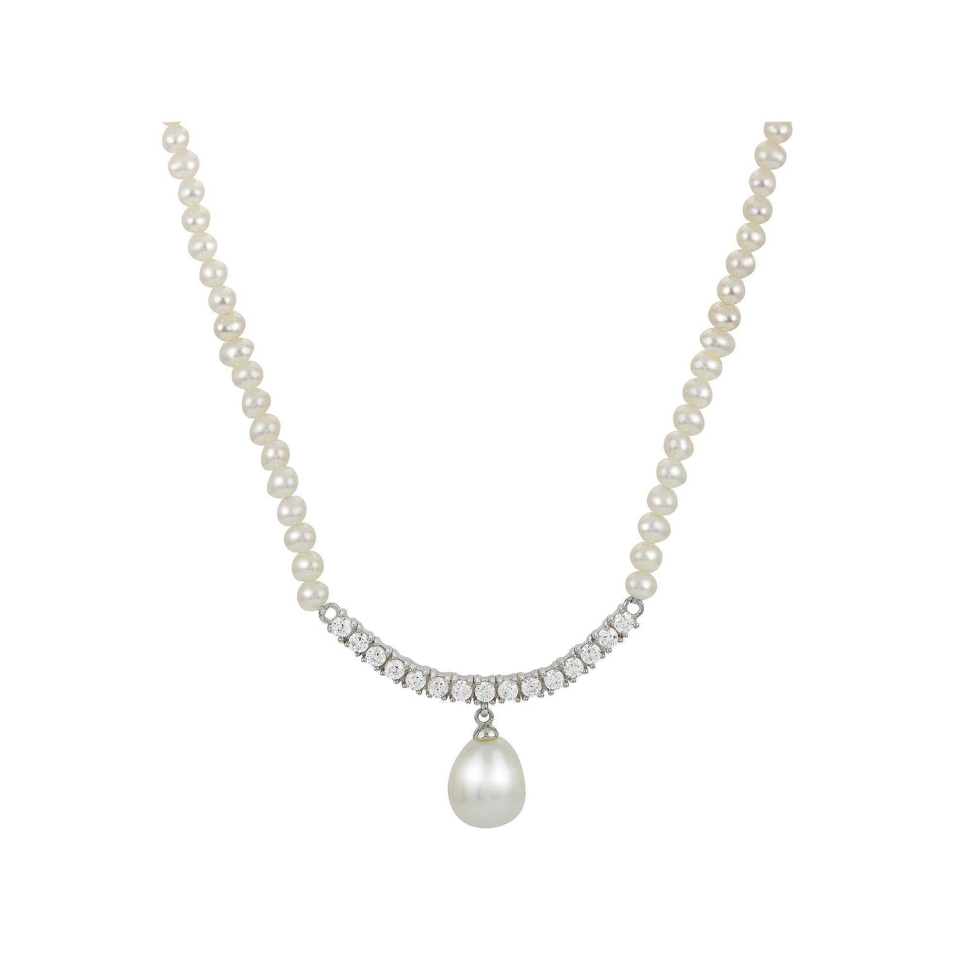 PearLustre by Imperial Sterling Silver Freshwater Cultured Pearl & White Topaz Necklace, Womens Product Image