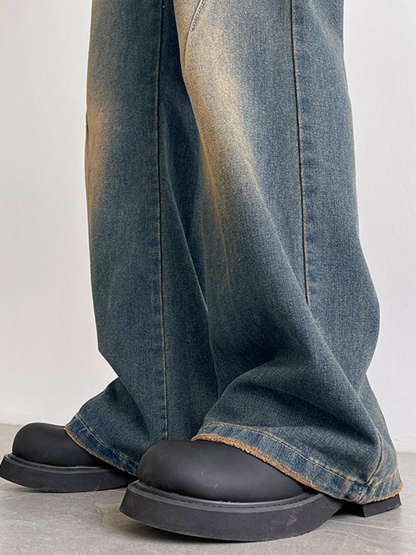 Men's Wash Distressed Ombre Loose Jeans Product Image