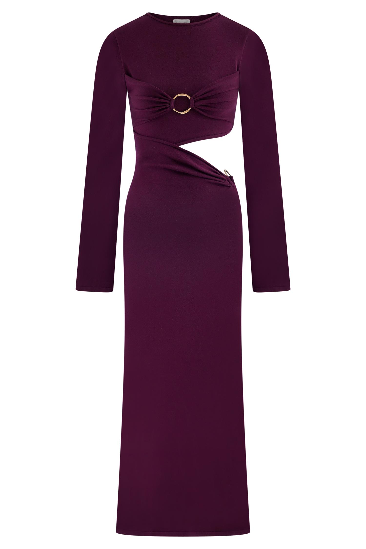 Azariah Long Sleeve Knit Midi Dress - Plum Product Image