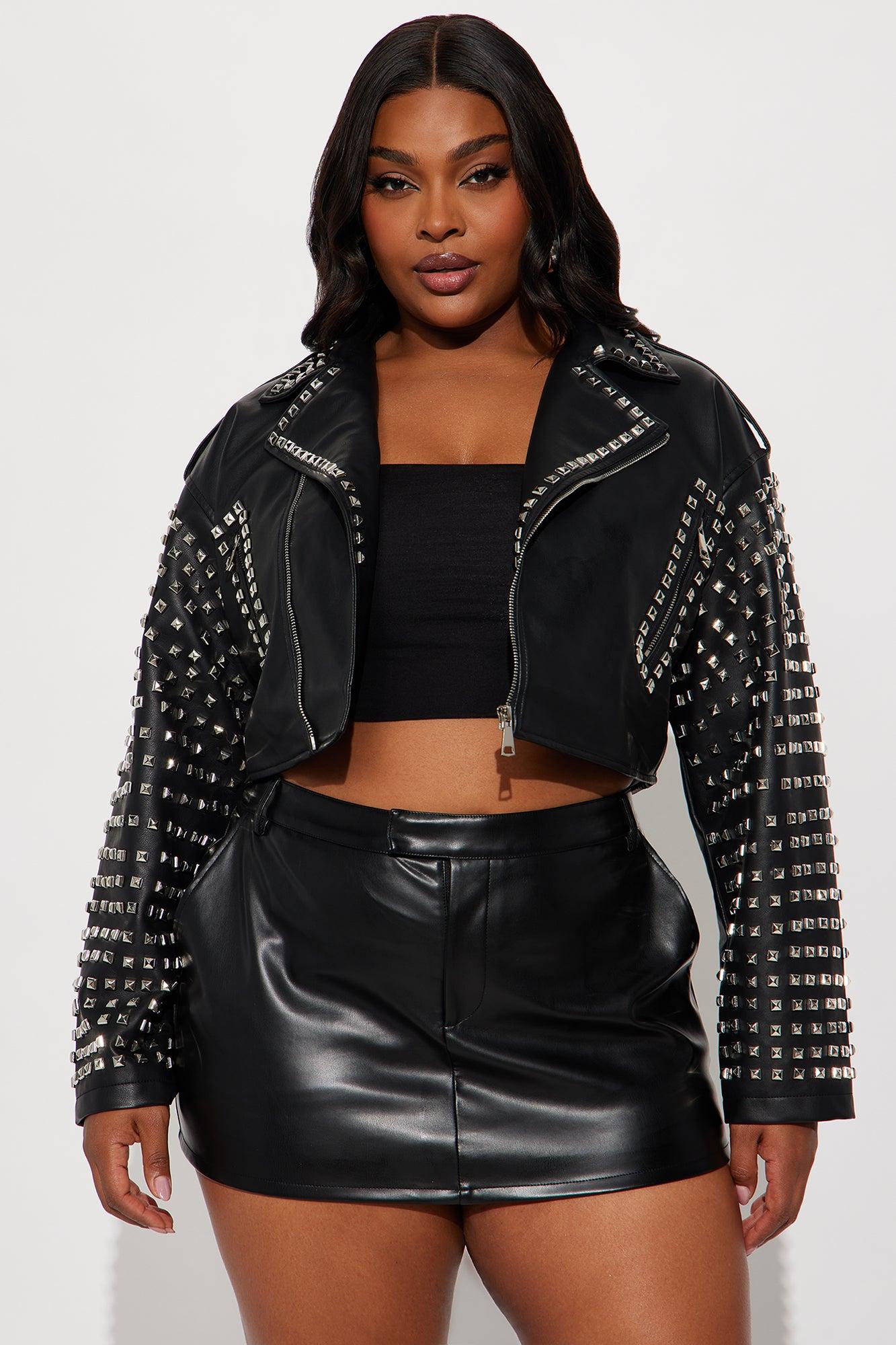 On Tour Studded Faux Leather Moto Jacket - Black Female Product Image