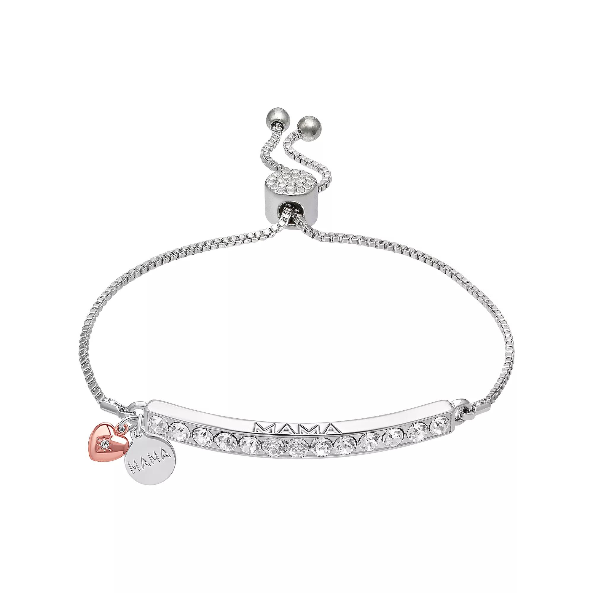 Brilliance Crystal "Mama" Adjustable Bracelet with Rose Gold Heart Charm, Women's, Size: 7/8", Two Tone Product Image