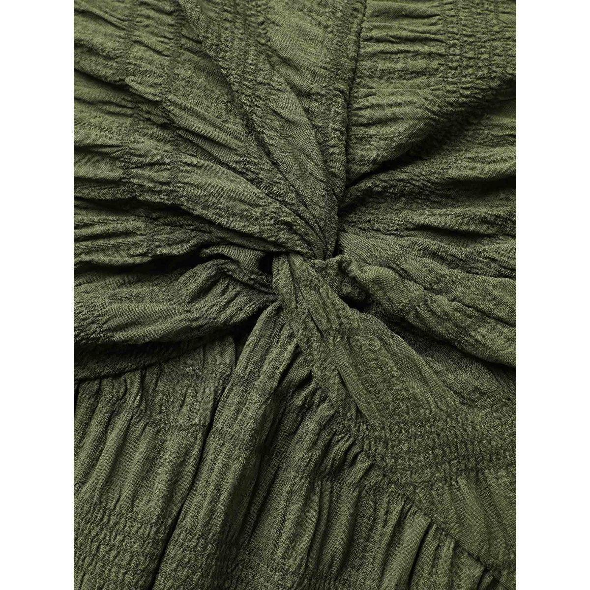 Plus Size Textured Front-Twist Square Neck Midi Dress ArmyGreen Women Elegant Twist V-neck Short sleeve Curvy BloomChic 14-16/1X Product Image