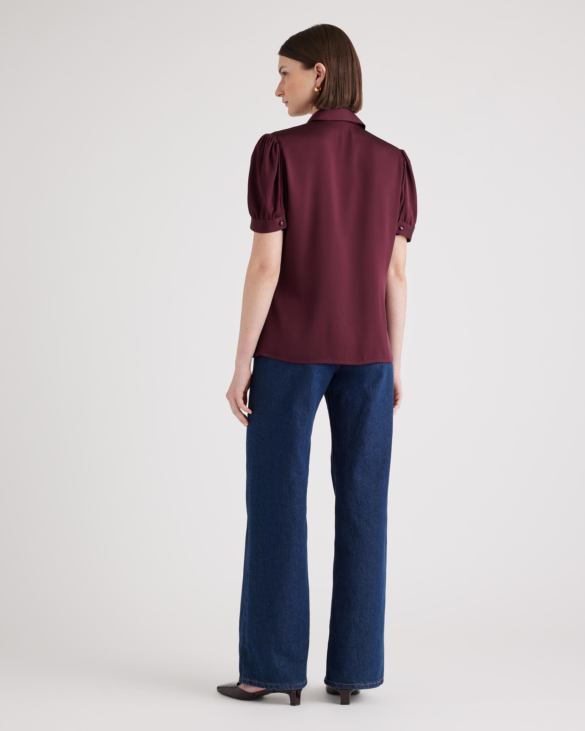 Quince | Women's Washable Stretch Silk Puff Sleeve Blouse Size XL, Mulberry Silk Product Image