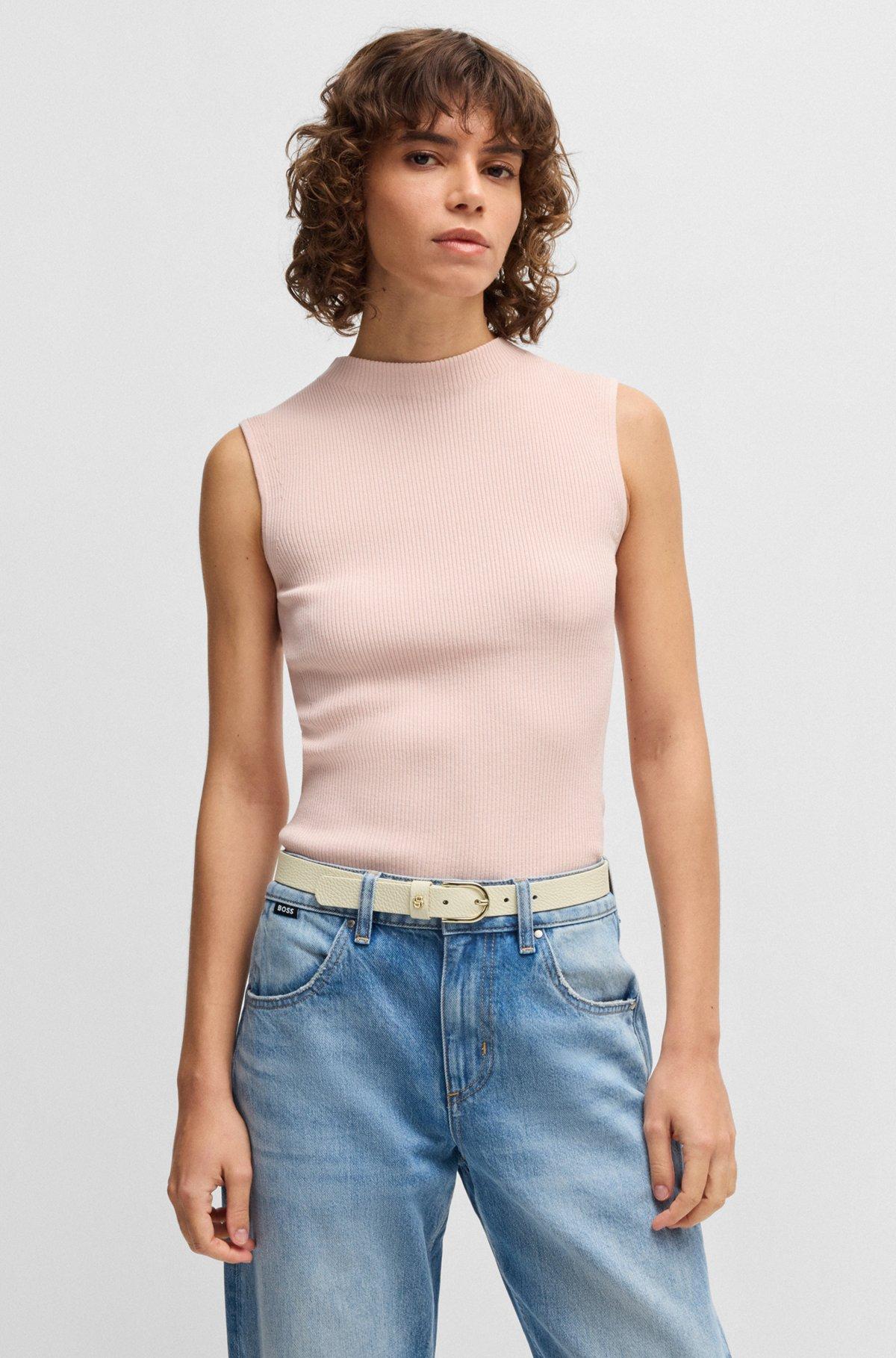 BOSS - Grained-leather belt with Double B monogram - Black Product Image