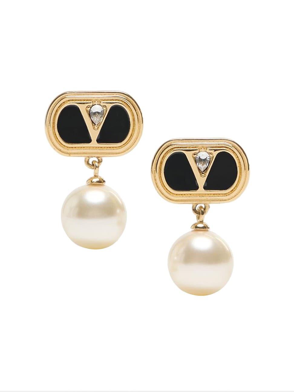 Womens Ovalette Metal Earrings with Swarovski Pearls Product Image