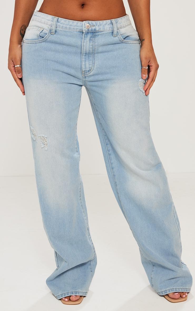 Shape Light Blue Washed Denim Wide Leg Jeans Product Image