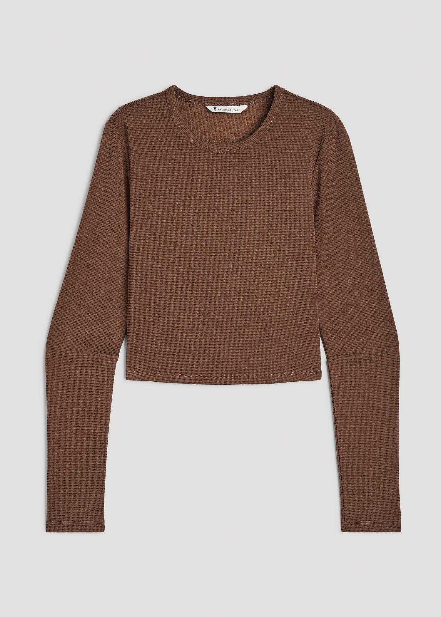 Cropped Long Sleeve Waffle Shirt for Tall Women in Otter Brown Product Image