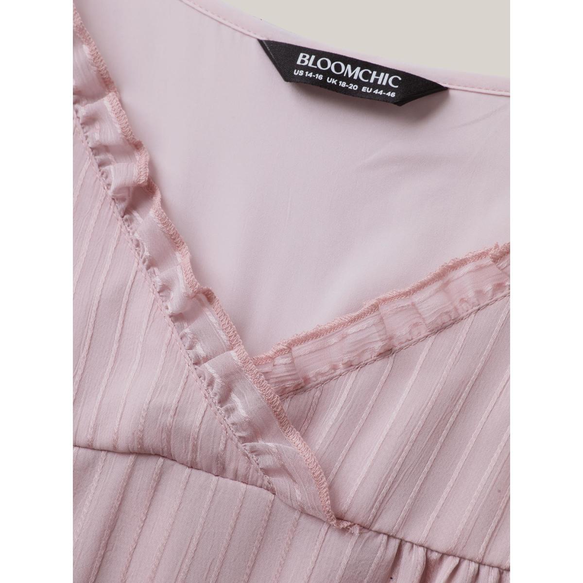 Plus Size Sheer Textured Layered Ruffled Sleeve Midi Dress Nudepink Women V-neck Cap Sleeve Curvy BloomChic 30/6X Product Image