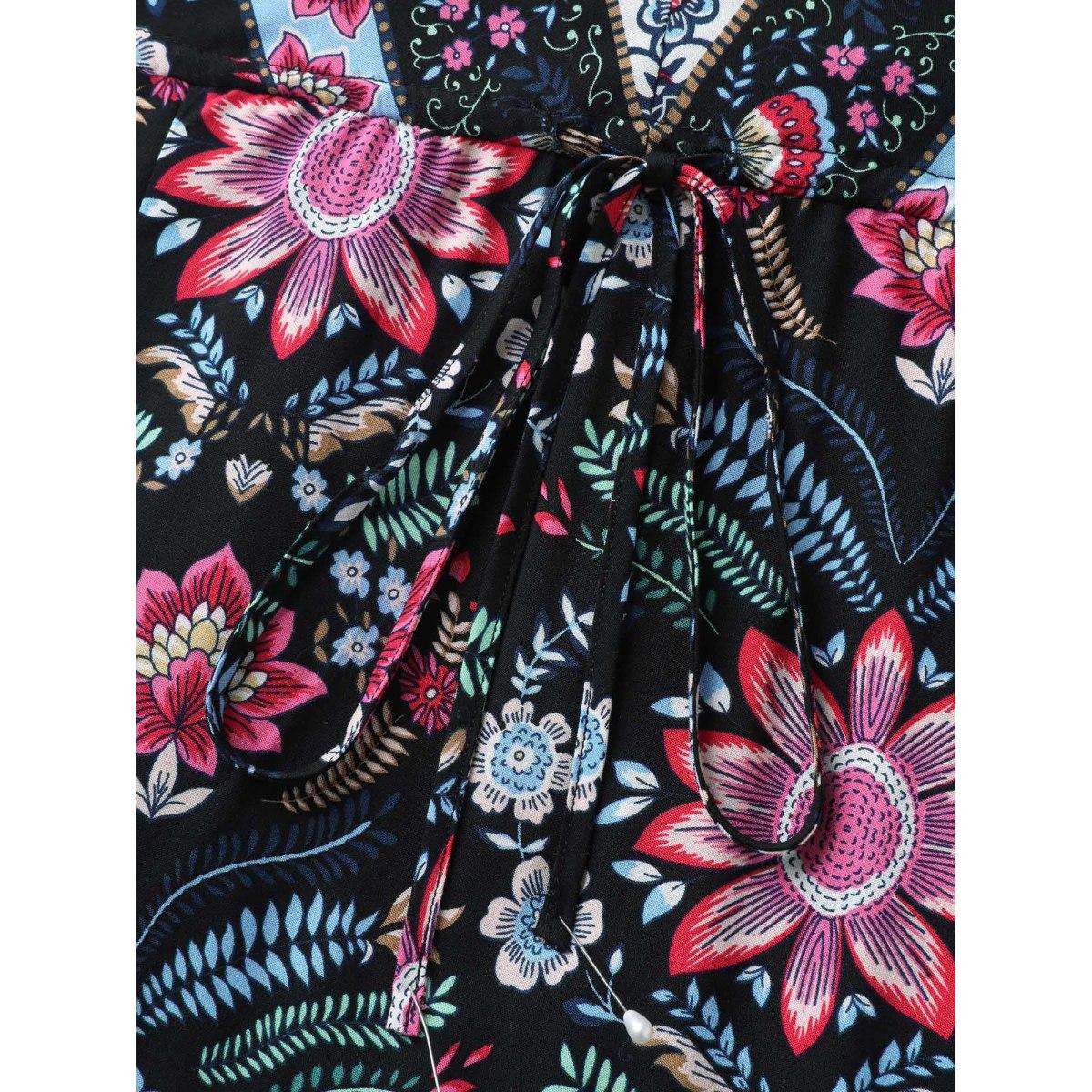 Plus Size Rayon Floral Print Pockets Midi Dress Black Women V-neck Half Sleeve Curvy BloomChic 14-16/1X Product Image