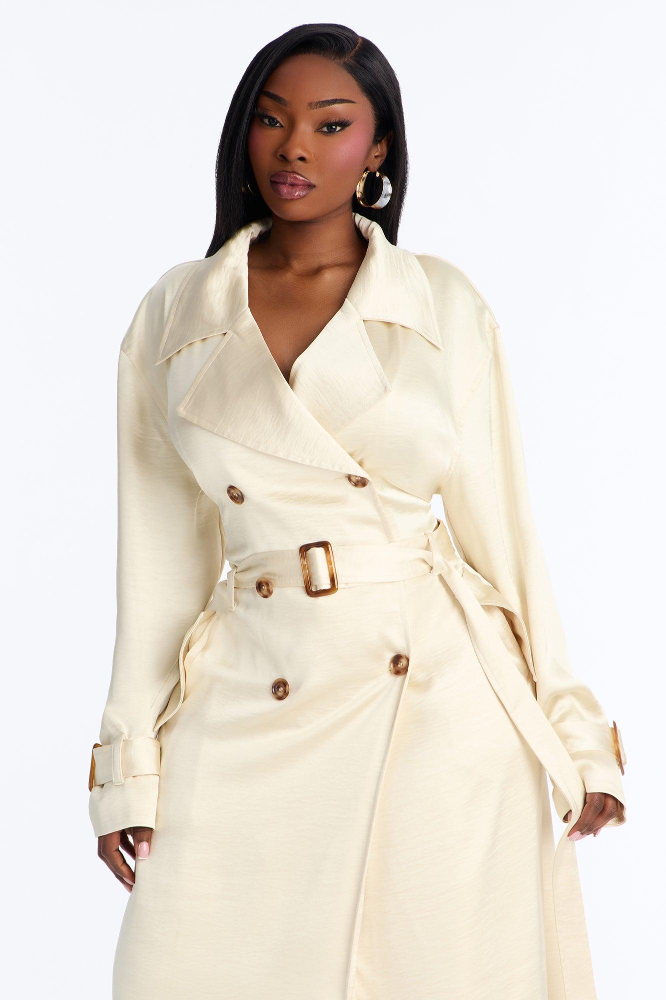 Romance Me Satin Trench Coat - Off White Female Product Image