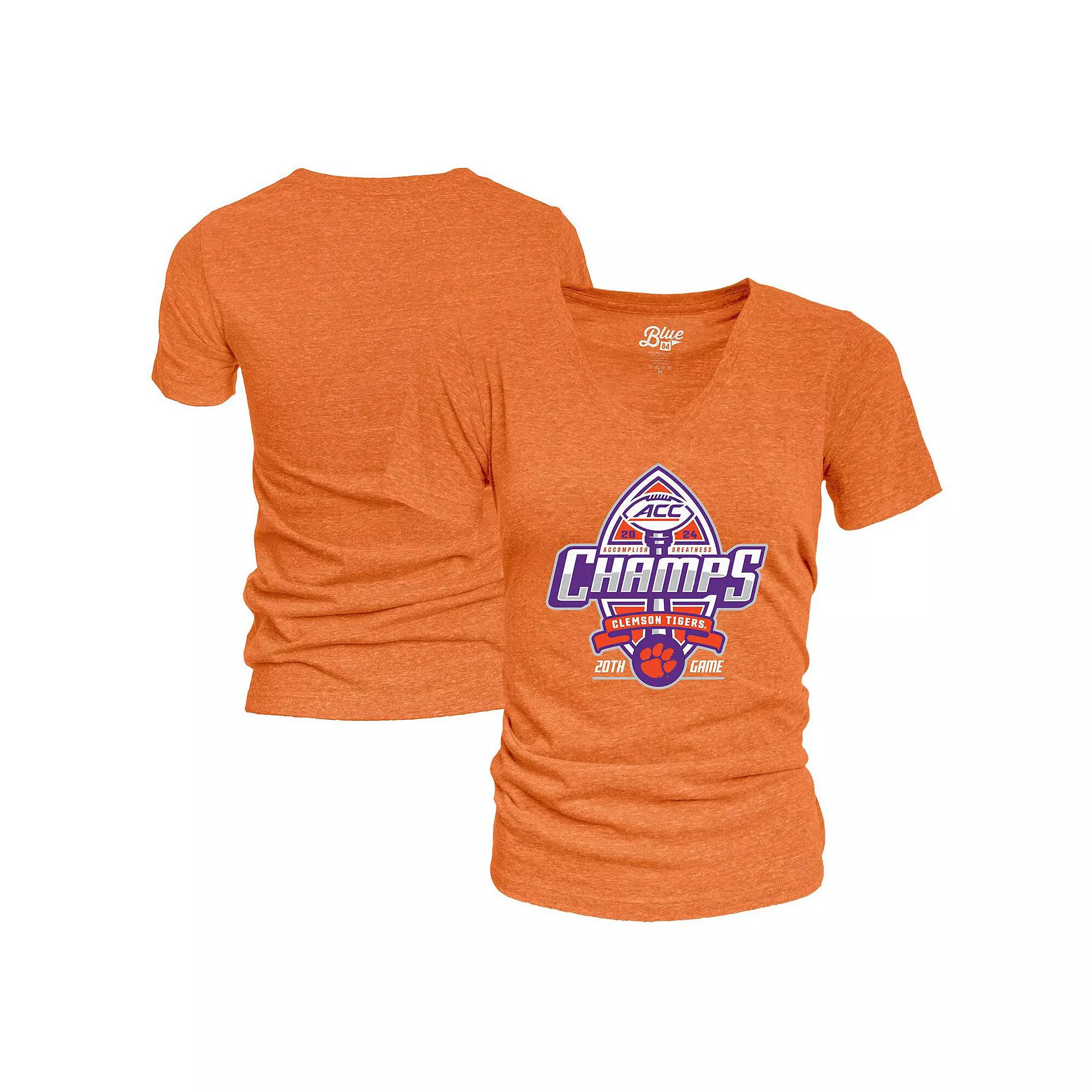 Womens Blue 84 Clemson Tigers 2024 ACC Football Conference Champions Locker Room V-Neck T-Shirt Product Image