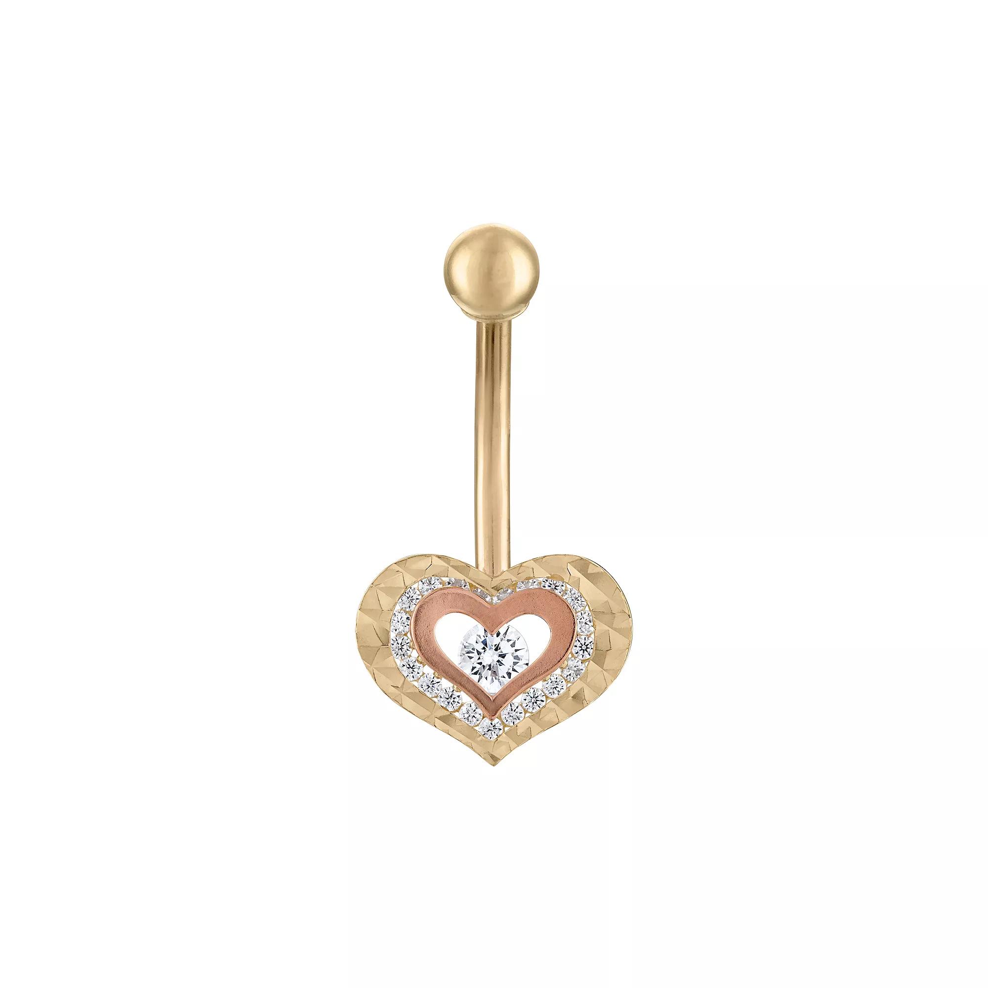 Amella Jewels 10k Gold One-Side Internally Threaded Heart-Shaped Belly Ring, Women's Product Image
