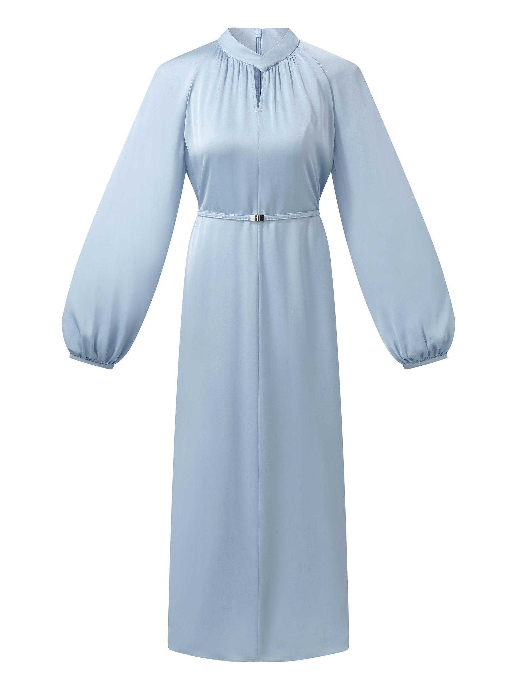 22MM Mulberry Silk Women Long Sleeve Maxi Dress With Belt Product Image