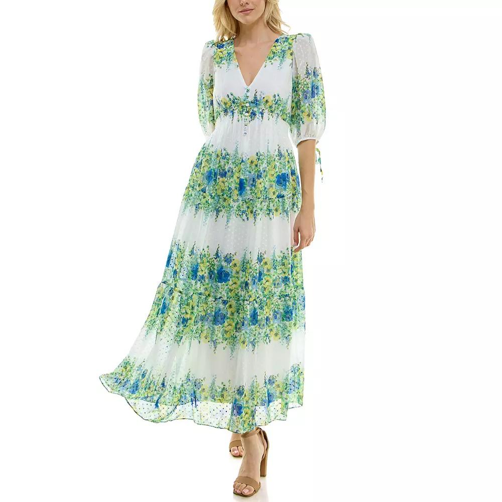 Women's Taylor Chiffon Tiered Maxi Dress, Size: 12, Ivory Green Floral Product Image