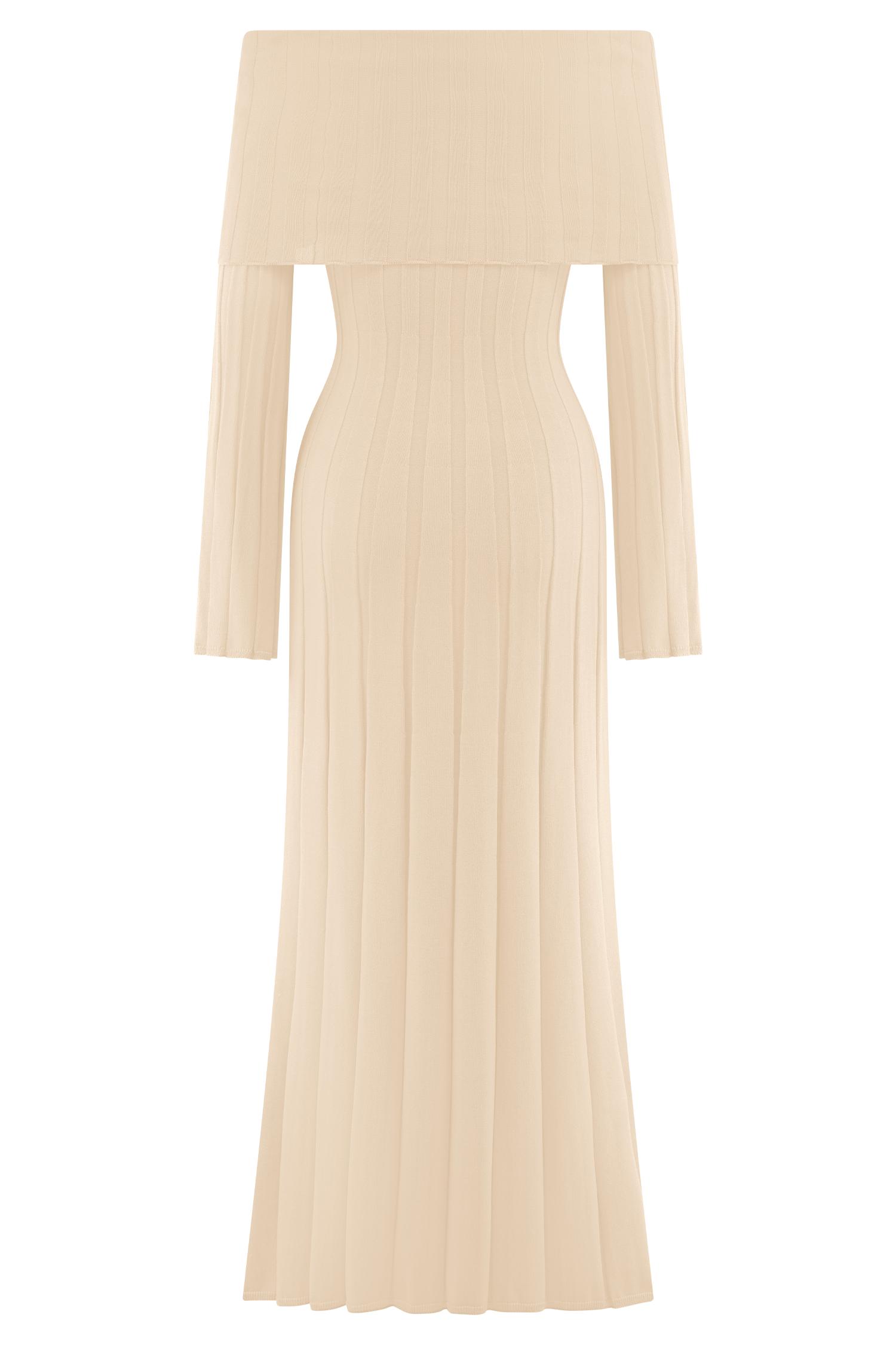 Alonza Long Sleeve Knit Midi Dress - Cream Product Image