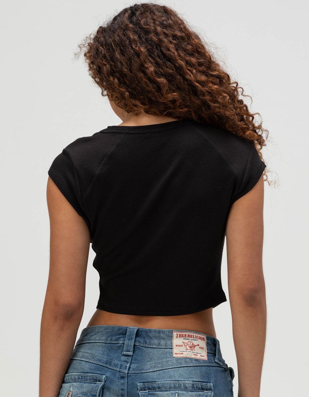 TRUE RELIGION Crystal Buddha Notch Womens Baby Tee - BLACK Product Image
