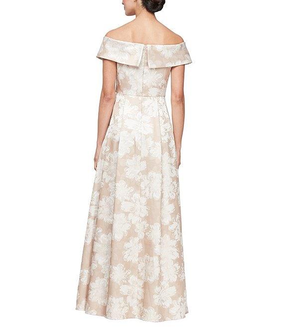 Alex Evenings Jacquard Off the Shoulder Short Sleeve Ball Gown Product Image