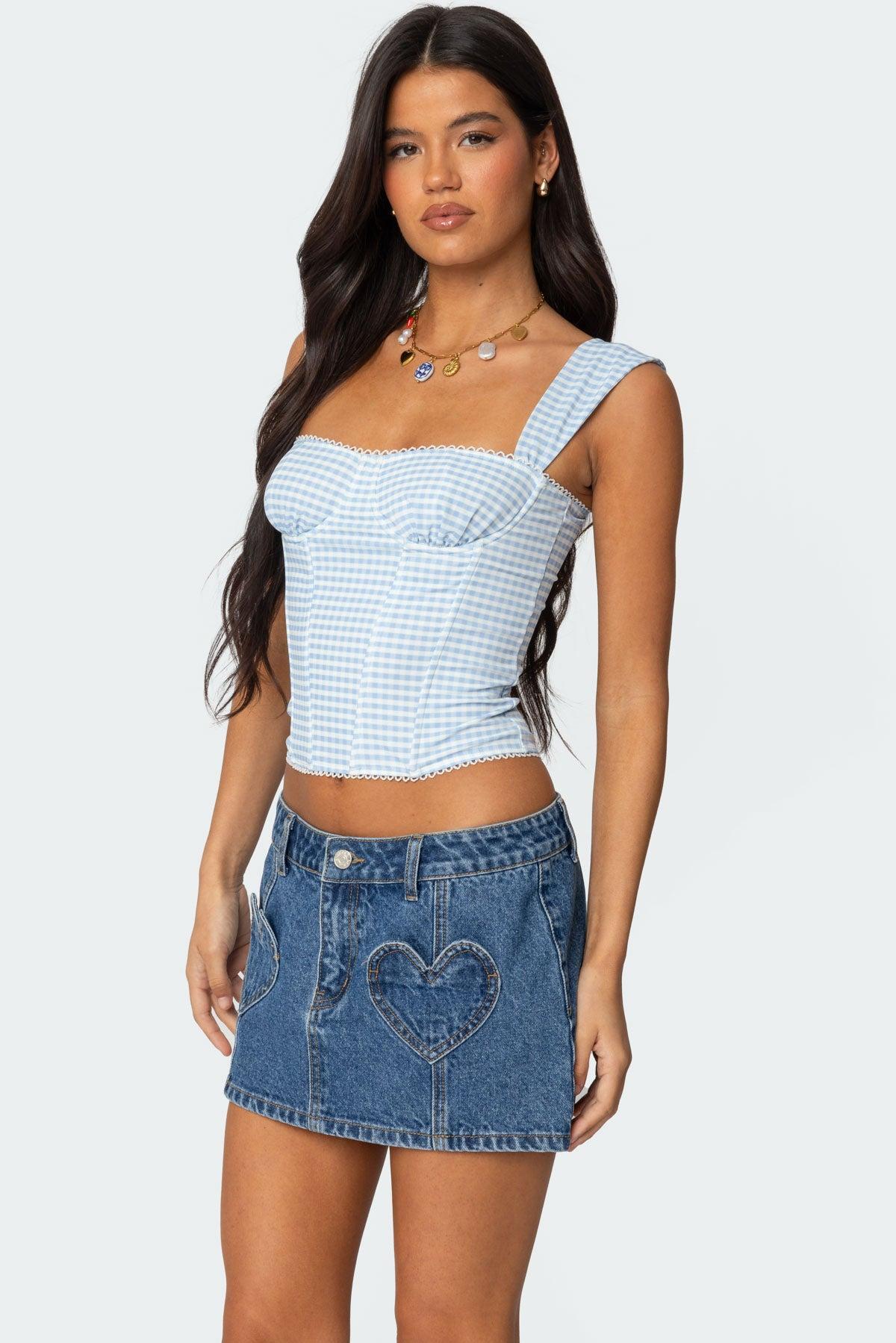Heart Pocket Denim Mini Skirt Product Image