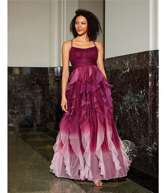 Pear Culture Glitter Ombre Corkscrew Tulle Long Dress Product Image