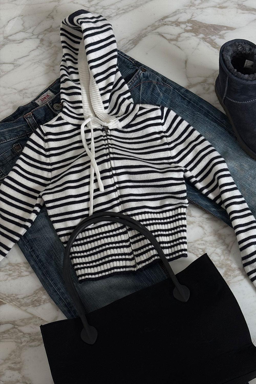 Aimee Knit Zip Up Hoodie - Starlit Stripe Product Image