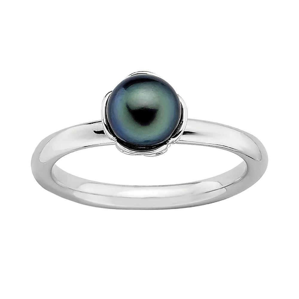 Stacks & Stones Sterling Silver Dyed Freshwater Cultured Pearl Stack Ring, Women's, Size: 5, Black Product Image
