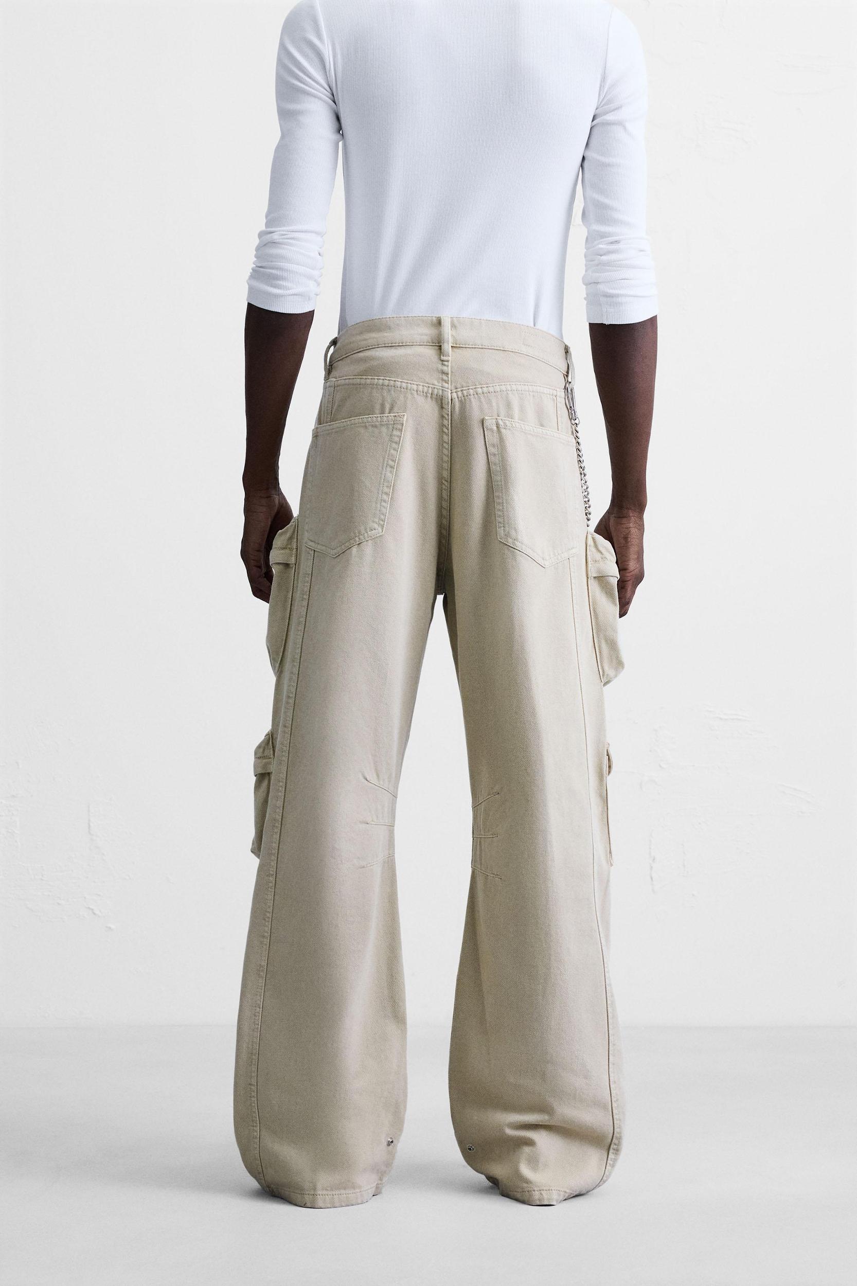 DENIM CARGO PANTS WITH POCKETS Product Image