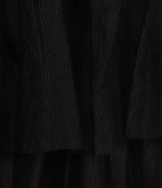 Blondie Nites Mesh Off-The-Shoulder Corset Tie Back Ruffle A-Line Gown Product Image