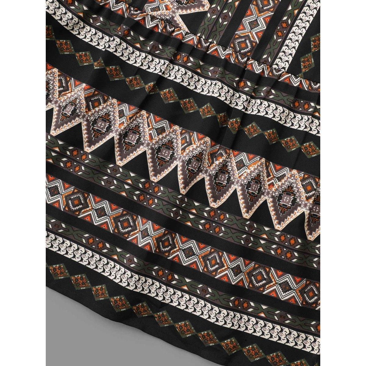 Plus Size Bandana Lantern Sleeve Ruffle Hem Dress Black Women Resort Non Notched collar Long Sleeve Curvy BloomChic 28/5X Product Image