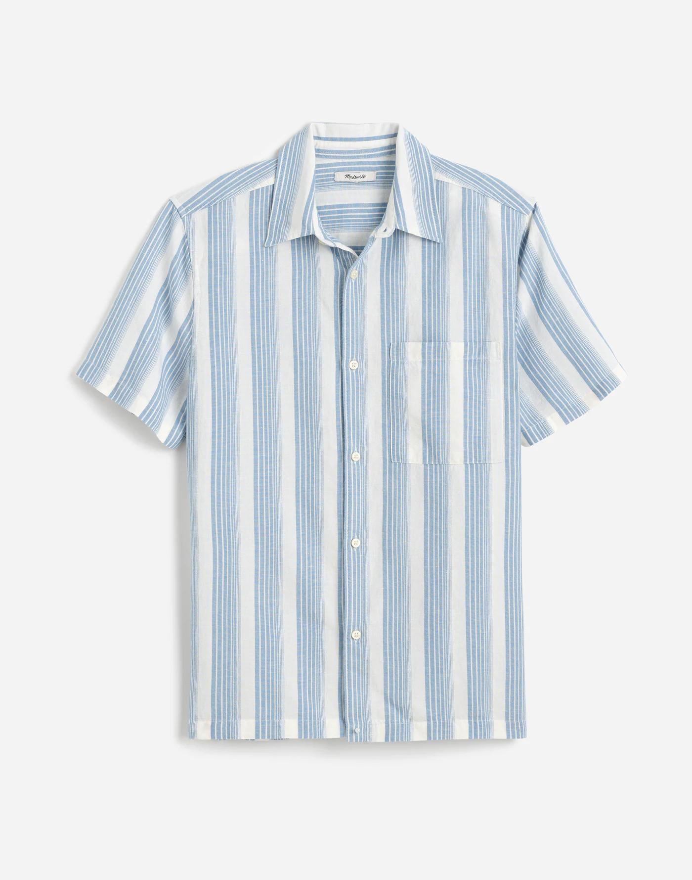 Button-Up Short-Sleeve Shirt in Cotton-Linen Blend Product Image