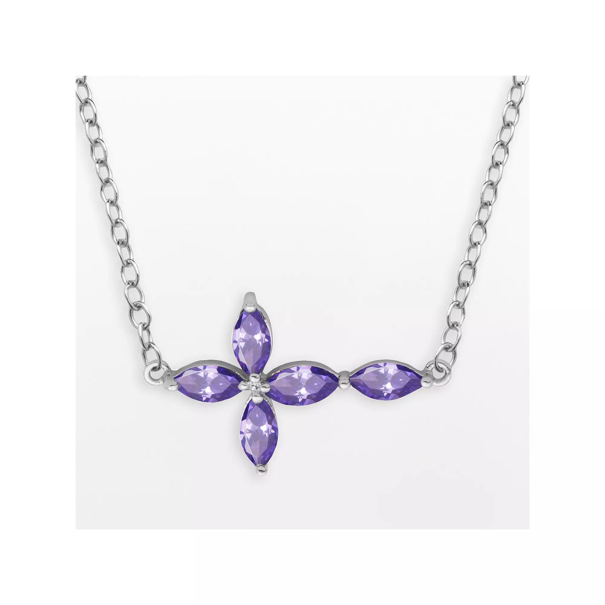 Silver-Plated African Amethyst Sideways Cross Necklace, Women's, Size: 18", Purple Product Image
