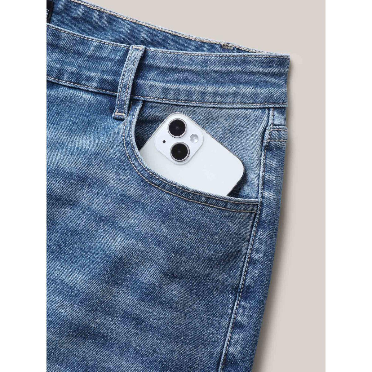 Plus Size Classic Cut Boyfriend Jeans Women Denimblue Leisure Button Medium stretch Slanted pocket Jeans BloomChic 30/6X Product Image