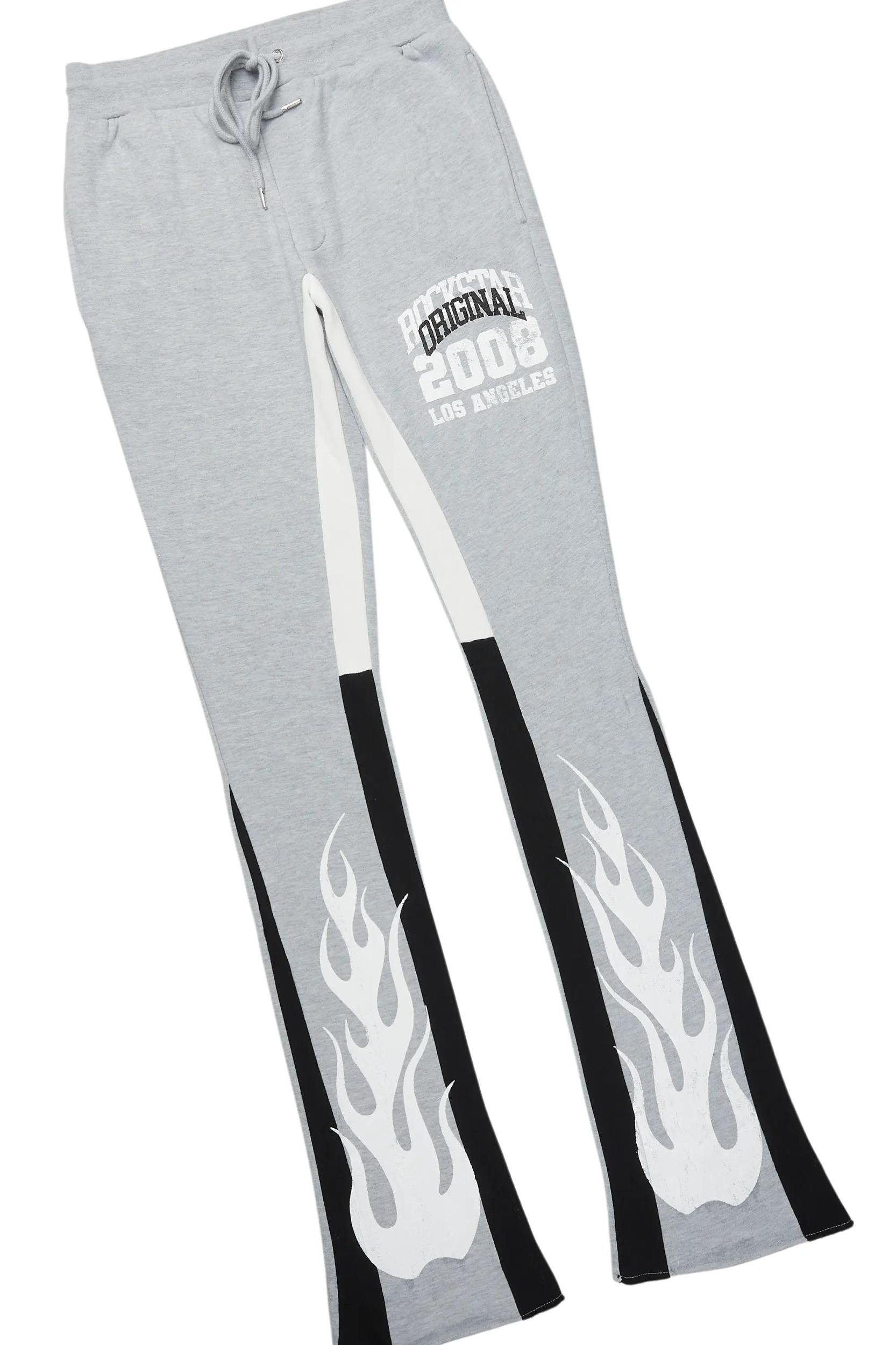 Edel Grey/White Hoodie/Stacked Flare Pant Set Male Product Image