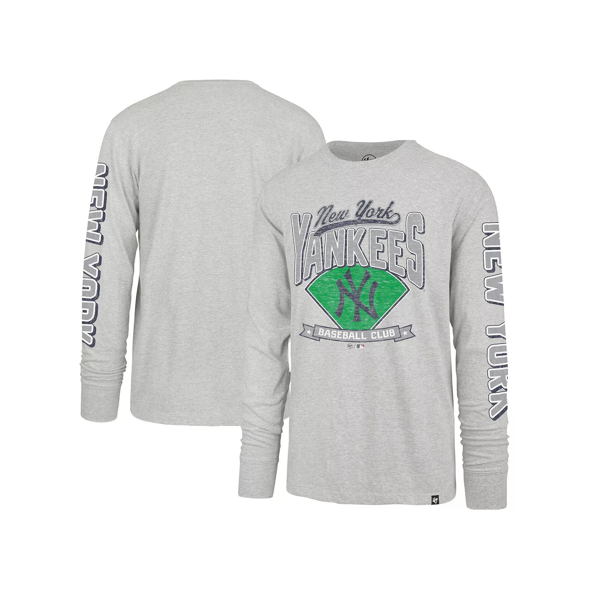 Men's '47 Gray New York Yankees Fair Ball Franklin Long Sleeve T-Shirt,  Product Image