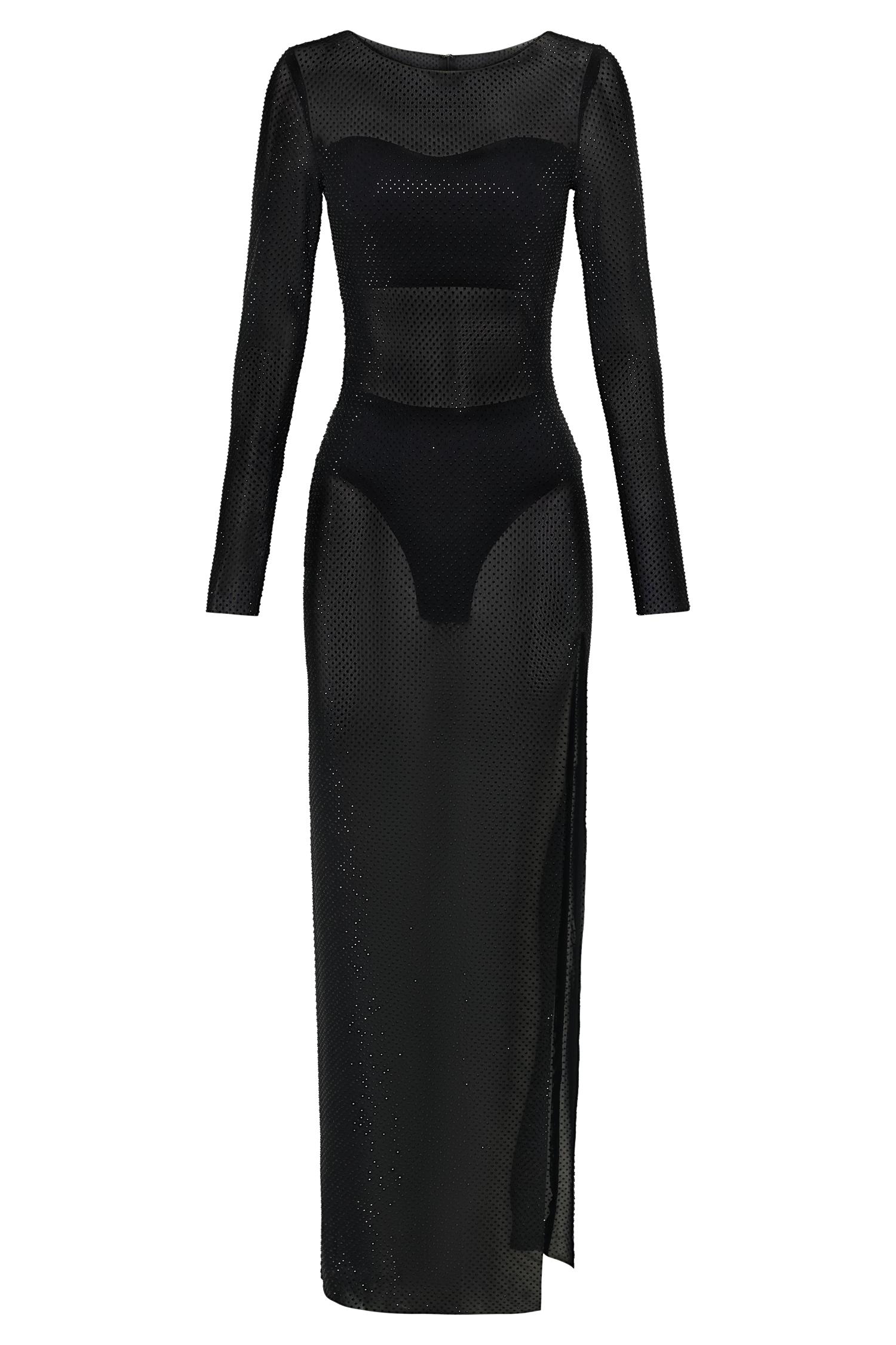 Sevanna Diamante Long Sleeve Maxi Dress - Black Product Image