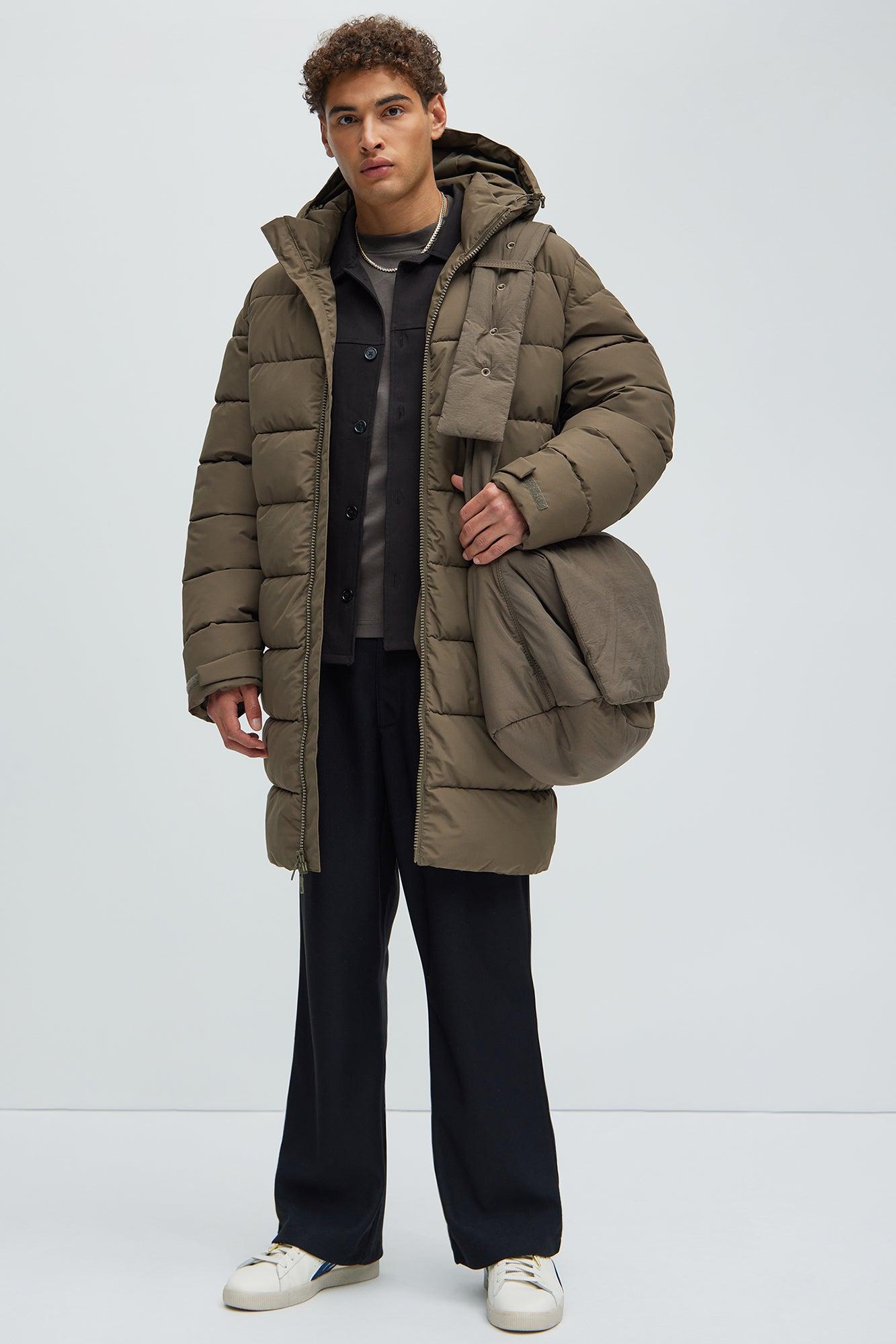 Flexin' Puffer Long Coat - Olive Product Image