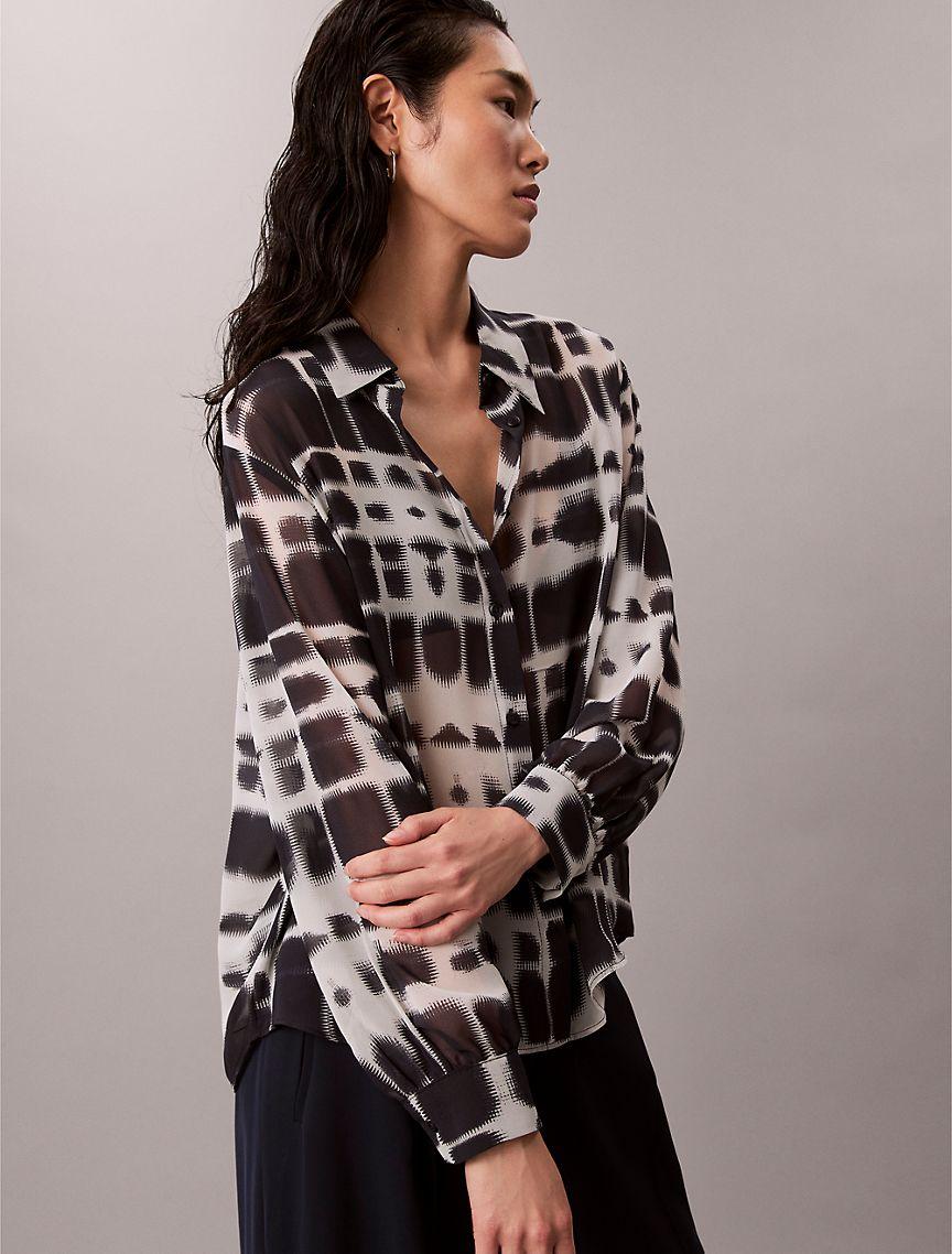Chiffon Printed Classic Button-Down Shirt  Product Image
