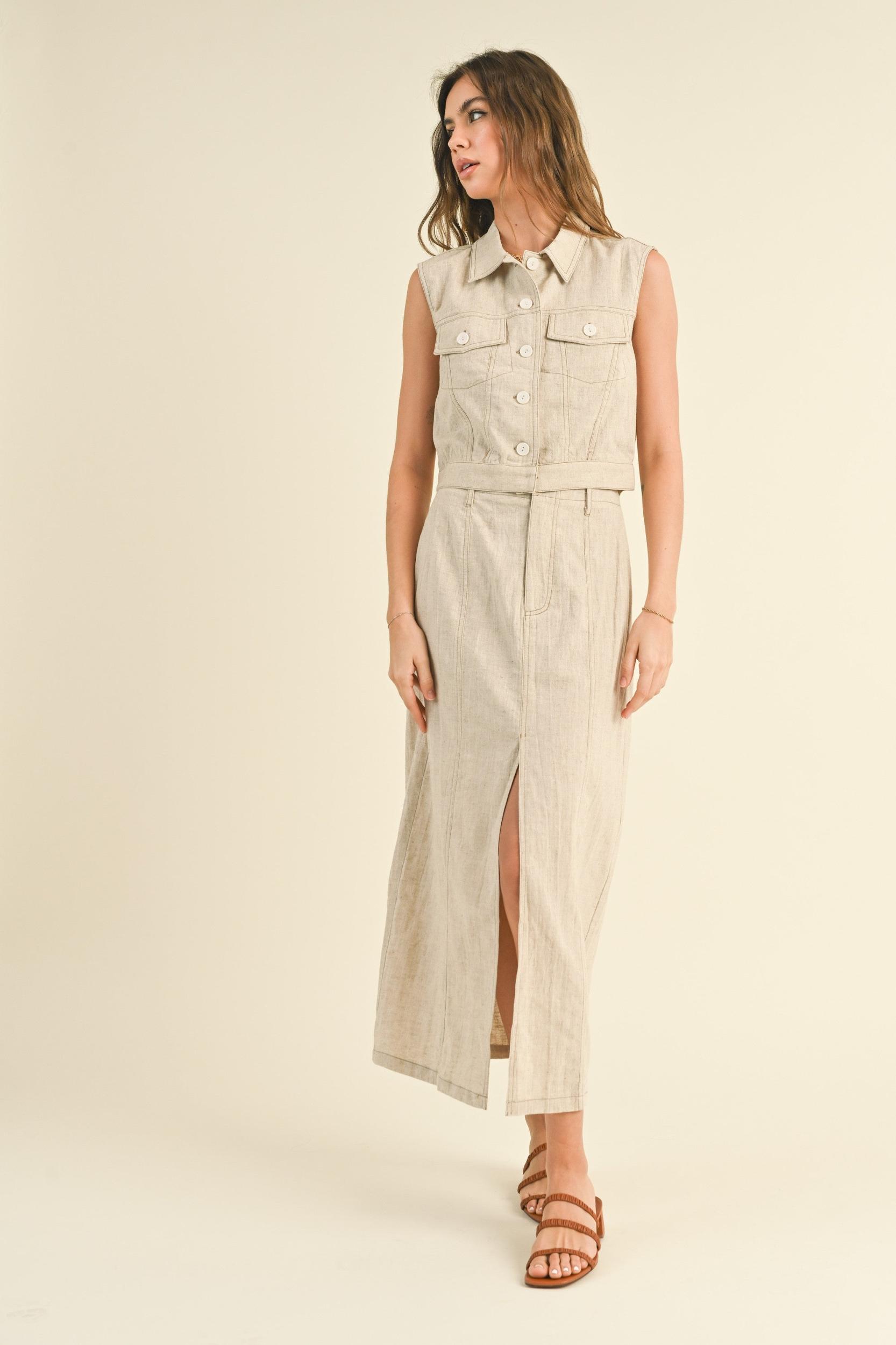 Linen Front Slit Maxi Skirt Product Image