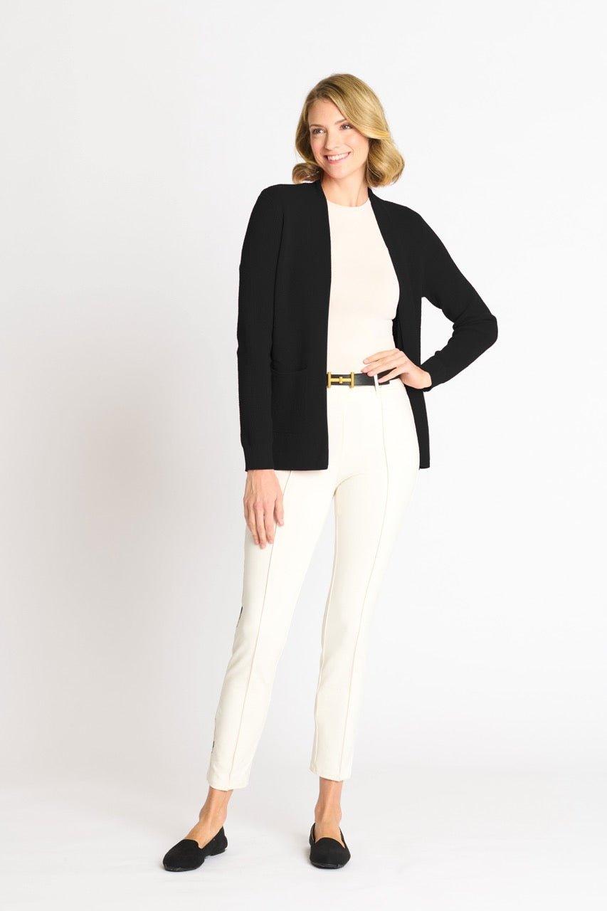 Waffle Stitch Cardigan Sweater with Pocket, Black Product Image