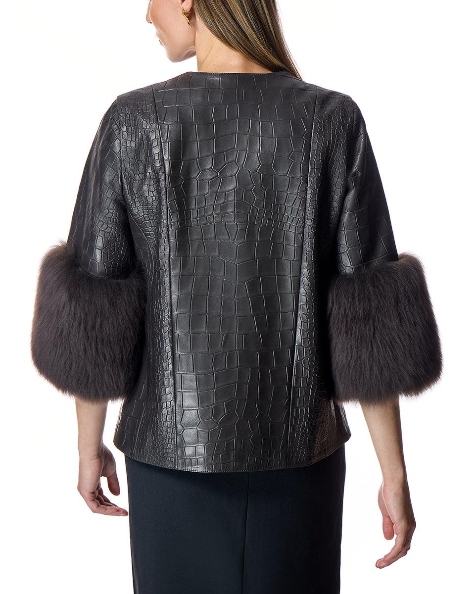 Croc Stamped Leather Jacket -Maximilian Product Image